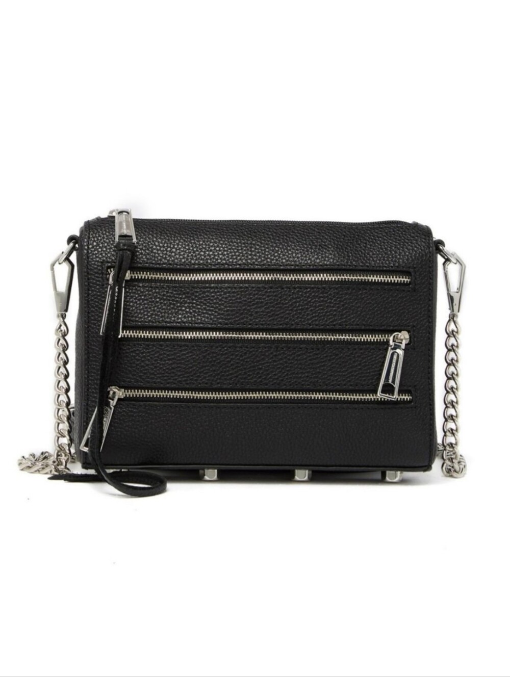 Rebecca Minkoff Black Leather Moto Mini 5 Zip Chain Crossbody Bag